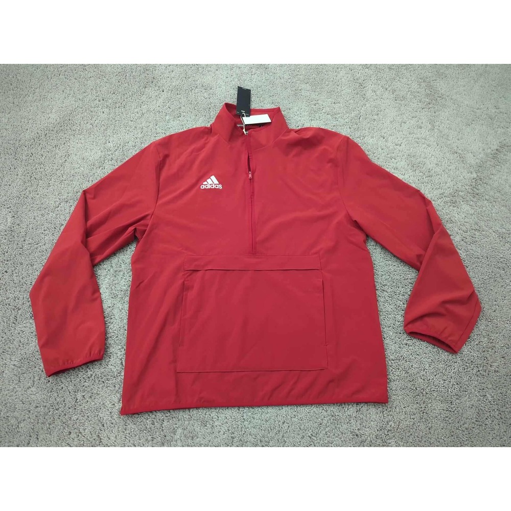 Adidas Pullover Mens Medium Windbreaker Jacket Red 1/4 Zip Up Athletic